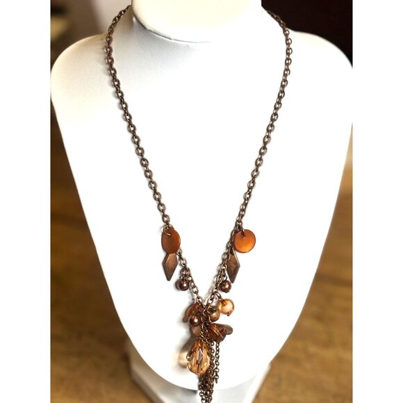 Vintage-Inspired Bronze Tone Necklace With Beads & Charms 18" Chain With Lobster - Picture 2 of 7